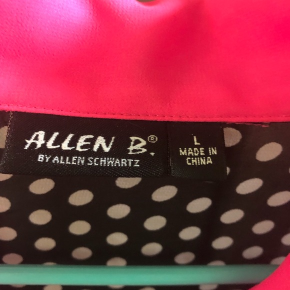 EUC Blk/ White polka dot Blouse Size L .. Hot Pink Collar .. - Picture 5 of 5